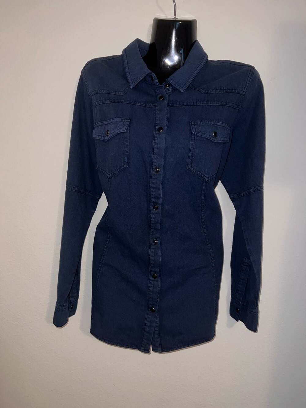 Joan Rivers Classics Collection Denim Button Front Long Sleeve Western Shirt